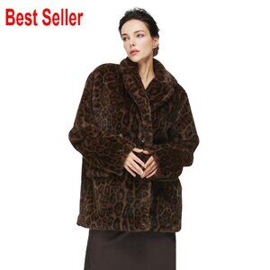 Leopard Print Faux Fur Cropped Jacket Y2K Retro Chic Outerwear with Pockets